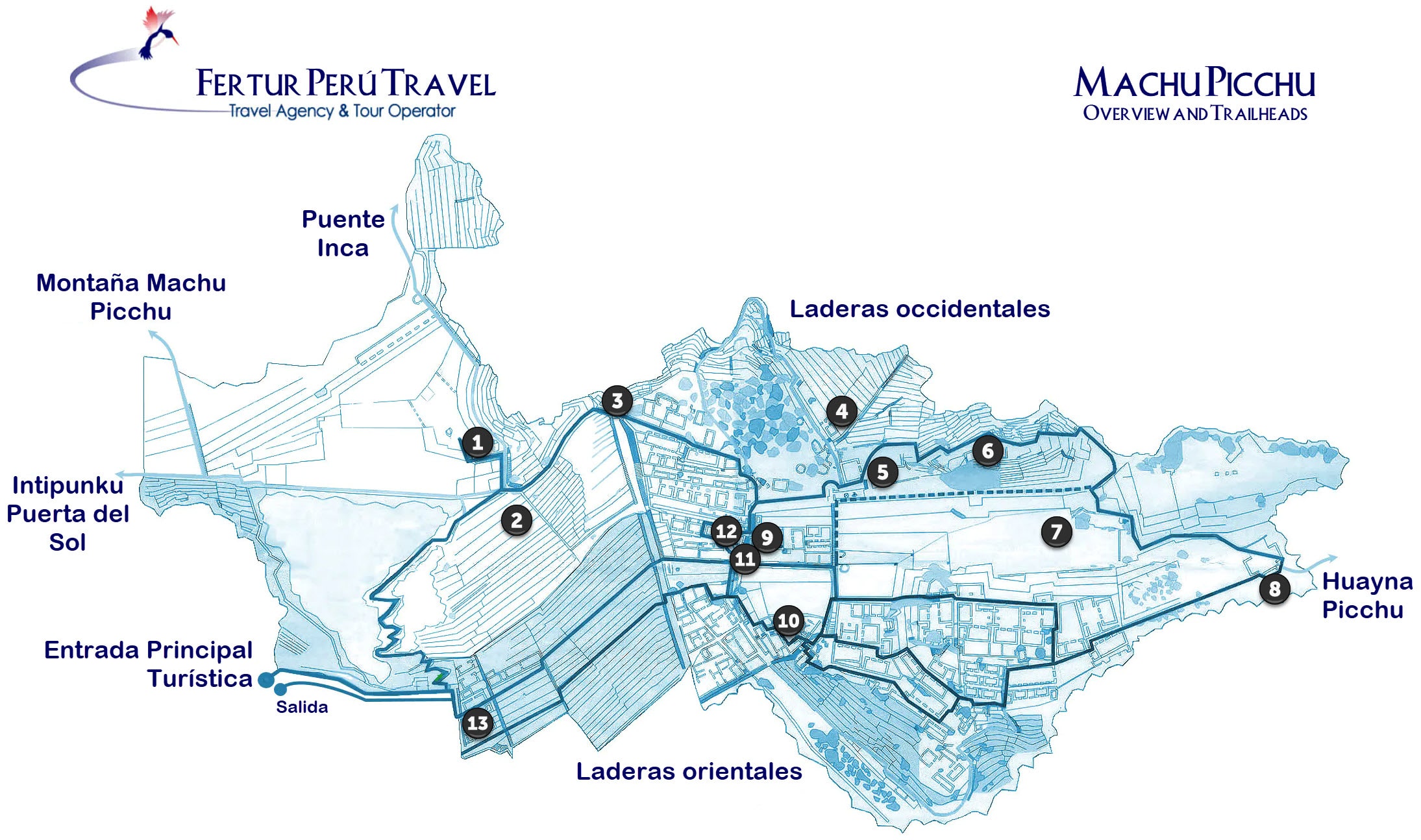Llaqta de Machu Picchu (mapa con puntos de interés destacados)