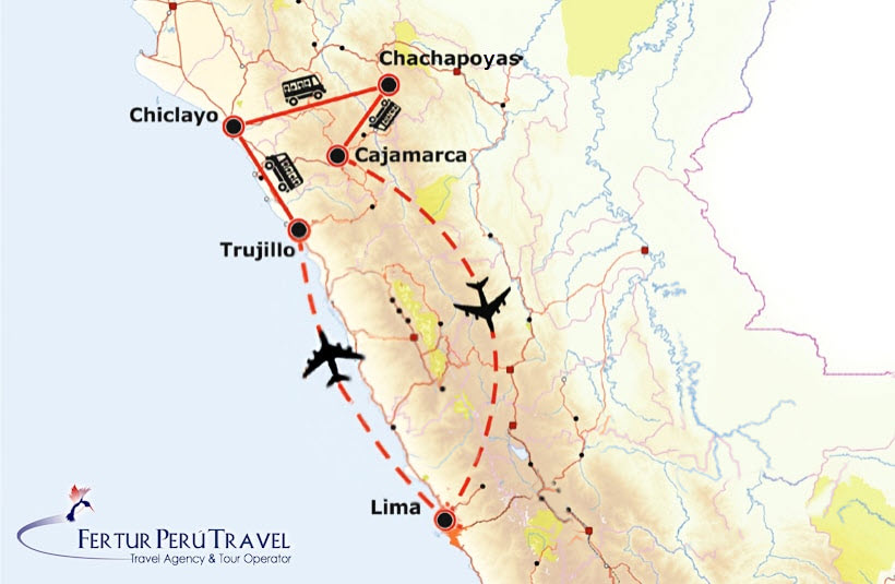Infografico: Mapa del recorrido de 11 días por el norte de Perú.